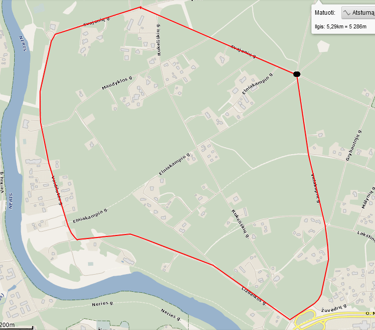 „Valakampių žiedo“ 5,2 km ilgio trasa. Pagal E. Jako archyvo dokumentus.